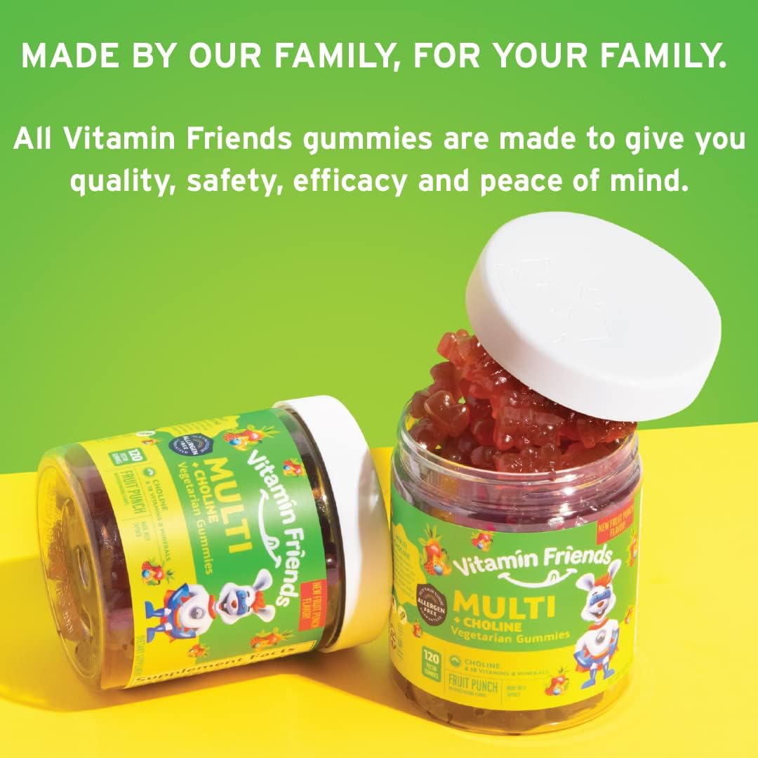Vegetarian Multivitamin Gummies for Kids with Choline - Daily Nutritional Support for Children - Includes Vitamin C, D, E, A, B6, Zinc, Folic Acid, Selenium, Niacin, Thiamin, Biotin - 30 Day Supply