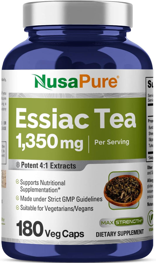 Vegetarian Non-GMO Essiac Tea Capsules - 1350mg (180 Count) by NusaPure