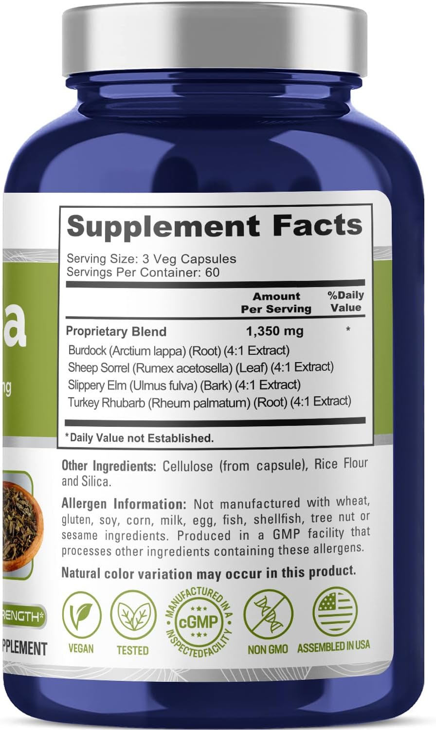 Vegetarian Non-GMO Essiac Tea Capsules - 1350mg (180 Count) by NusaPure