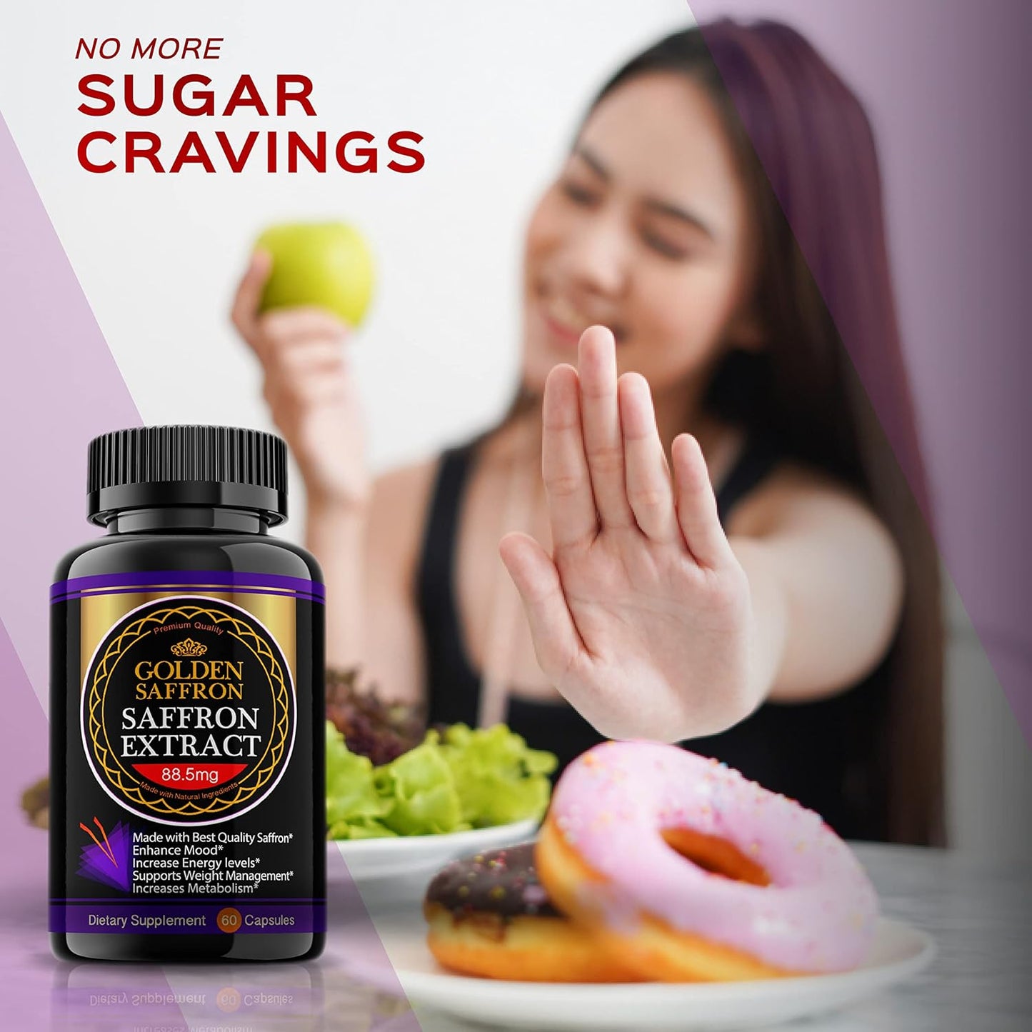 Vegetarian Saffron Extract Capsules - Natural Appetite Suppressant - 88.5 mg per Capsule - Non-GMO - 30 Day Supply