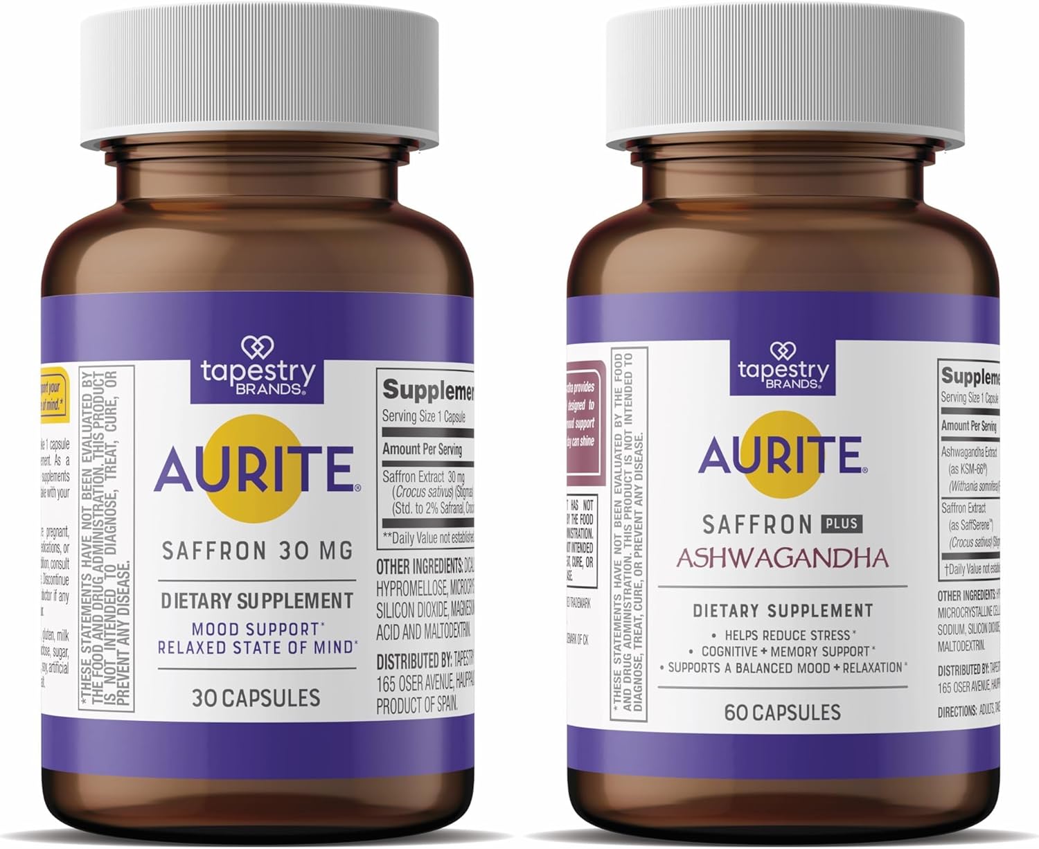 Vegetarian Stress Management Bundle with Aurite Ashwagandha & Saffron Supplements for Mood Support & Memory