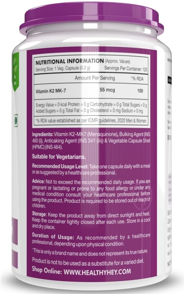 Vegetarian Vitamin K2 Capsules for Bone Health - 55mcg - 120 Count