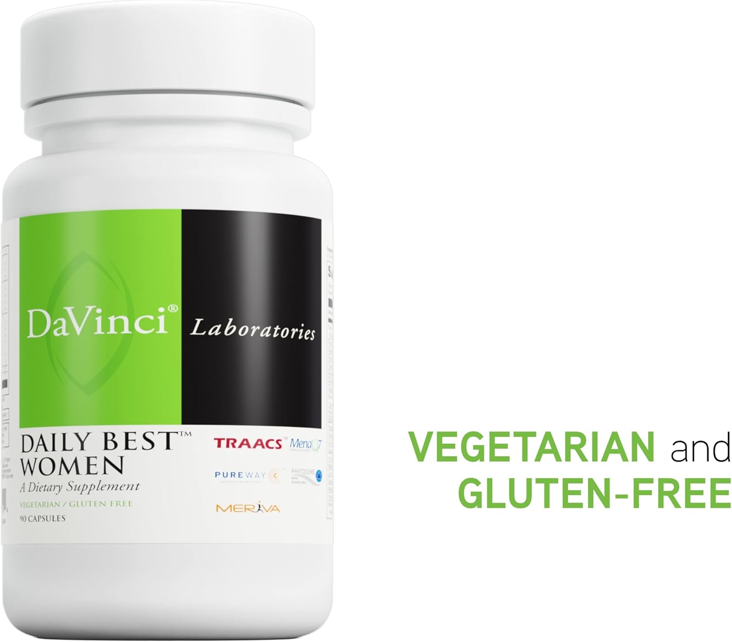 Vegetarian Women's Daily Multivitamin with Vitamin B6, B12, C, K2 - Gluten-Free Supplement - 90 Capsules by DAVINCI Labs