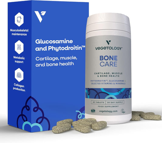 VEGETOLOGY Bone Health Supplements with Phytodroitin, Glucosamine, Vitamin D3 K2 & Calcium - Vegan Formula for Joint Support and Bone Strength (60 Count)