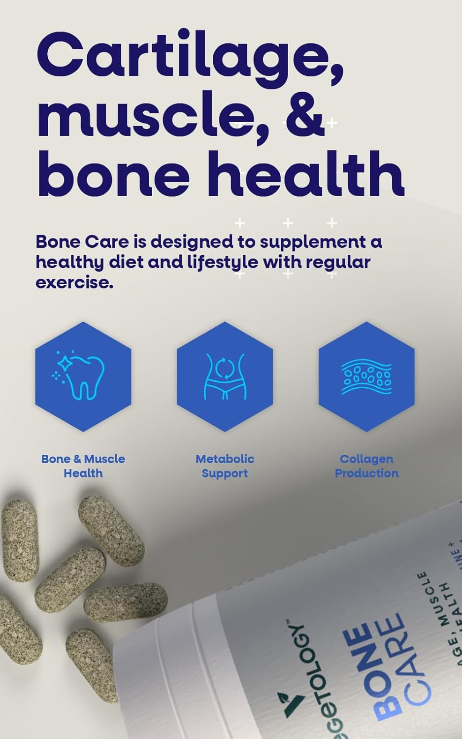 VEGETOLOGY Bone Health Supplements with Phytodroitin, Glucosamine, Vitamin D3 K2 & Calcium - Vegan Formula for Joint Support and Bone Strength (60 Count)