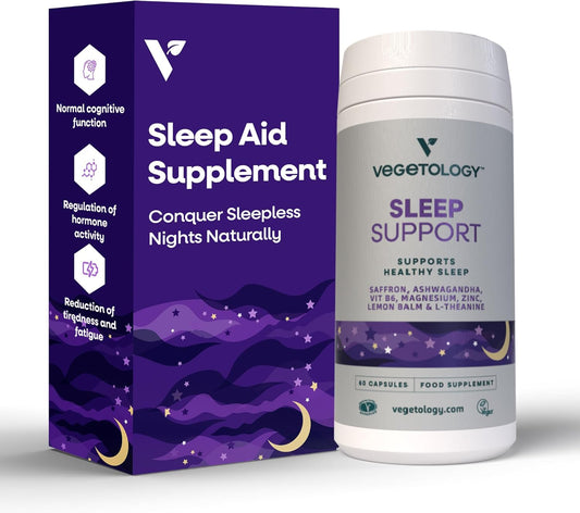VEGETOLOGY Sleep Support Vegan Supplements (60 Capsules) for Deep, Calm, Healthy Sleep in Adults & Children