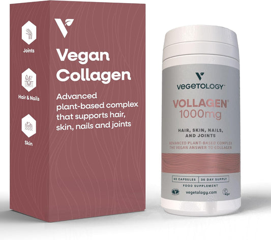 VEGETOLOGY Vollagen Plant Based Complex - Vegan Collagen Alternative for Hair, Skin, and Nails - Amino Acid Supplement (1000mg, 60 Tablets)