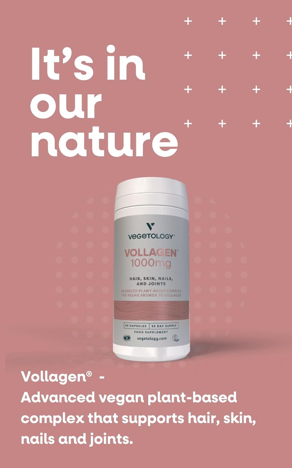 VEGETOLOGY Vollagen Plant Based Complex - Vegan Collagen Alternative for Hair, Skin, and Nails - Amino Acid Supplement (1000mg, 60 Tablets)