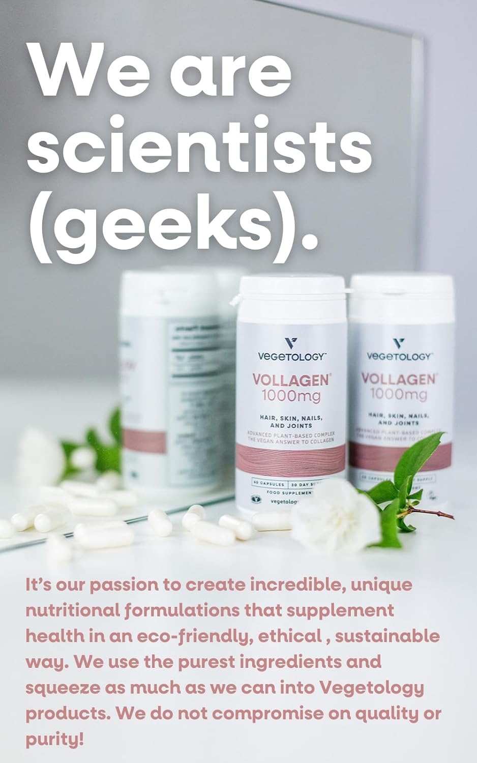 VEGETOLOGY Vollagen Plant Based Complex - Vegan Collagen Alternative for Hair, Skin, and Nails - Amino Acid Supplement (1000mg, 60 Tablets)