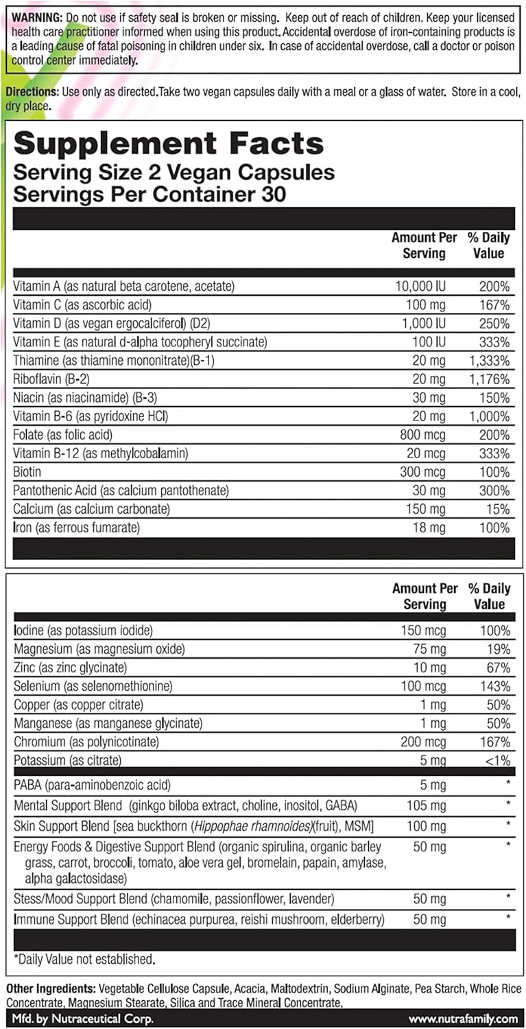 Veglife Vital Teen Girls Multiple Vitamin Capsules, 60 Count - Essential Nutrients for Teenage Girls