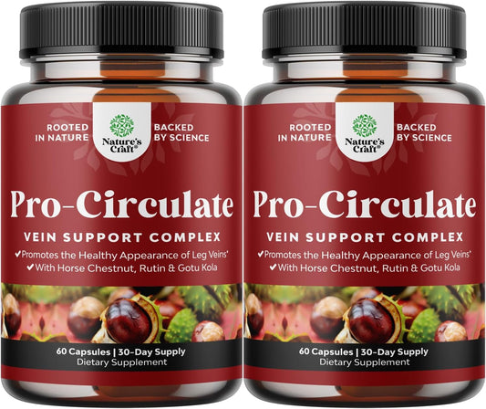 Vein Support Supplements for Improved Circulation - Spider & Varicose Veins Relief with Horse Chestnut Extract - Vegan Non-GMO Capsules (2 Month Supply)