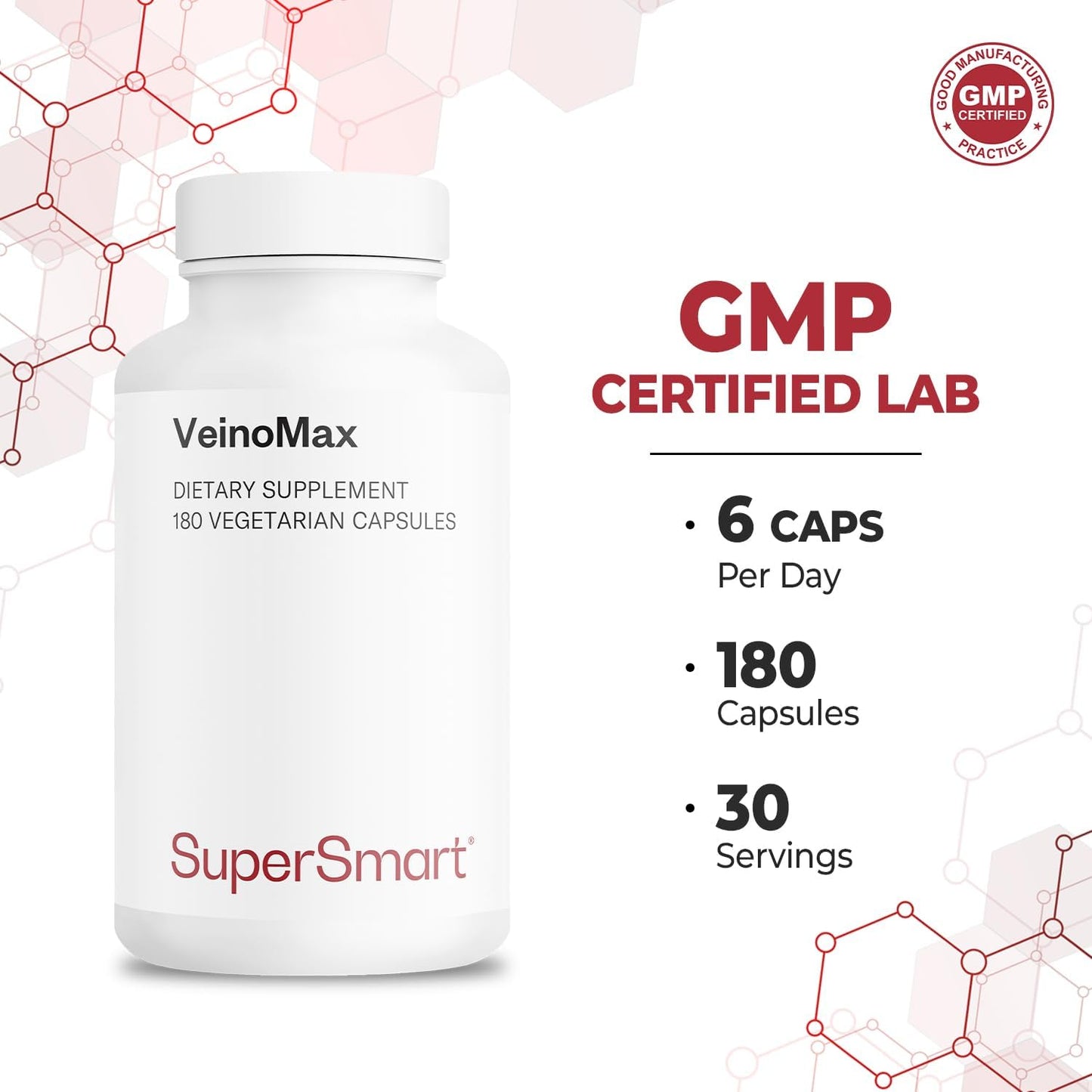 VeinoMax Veins Supplement with Diosmin, Hesperidin, Horse Chestnut, and Vitexin - Non-GMO & Gluten Free - 180 Capsules