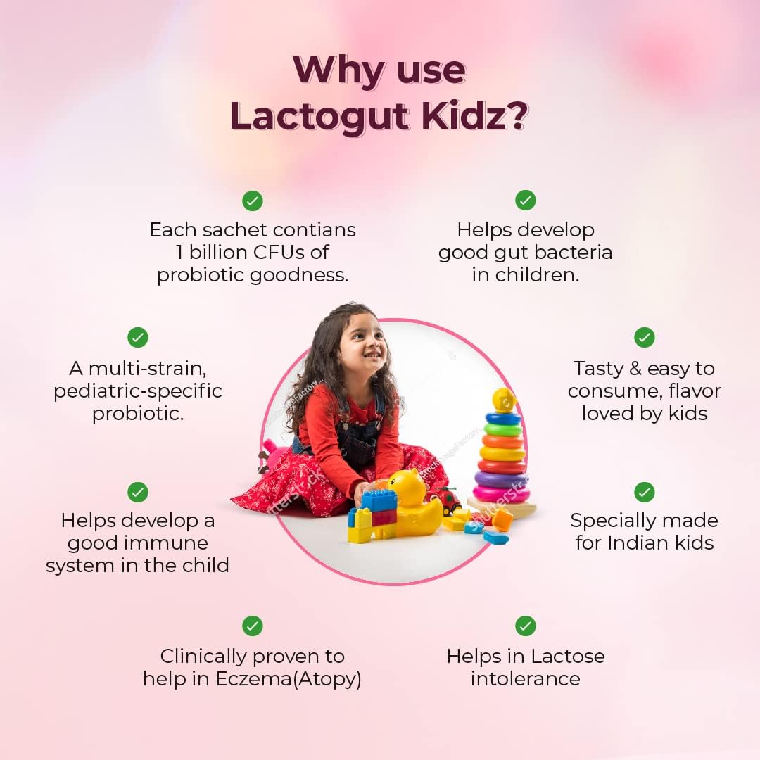 VELBIOM Lactogut Kidz Probiotics Powder - 10 Sachets Vegan Probiotics for Children Orange Flavour - Boost Gut Health, Wellness, Immunity