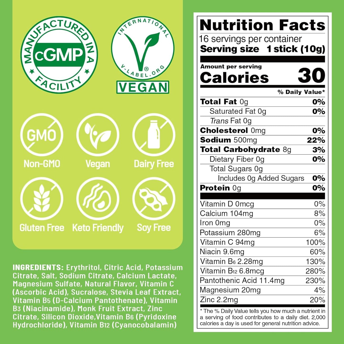 Venture Pal Liquid Electrolyte Powder Packets - Sugar-Free Daily Hydration Drink Mix with Vitamins & Electrolytes - Keto Friendly & Vegan - 16 Sticks