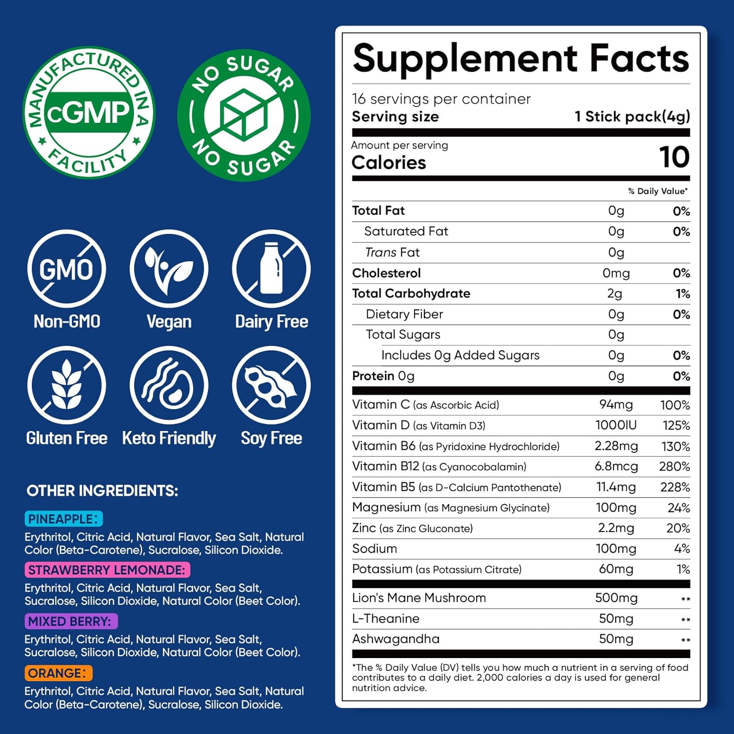 Venture Pal Magnesium Glycinate Powdered Drink Mix with Ashwagandha for Calm, Relaxation, and Focus - Vegan, Non-GMO, Sugar-Free Supplement Blend (16 Sticks)