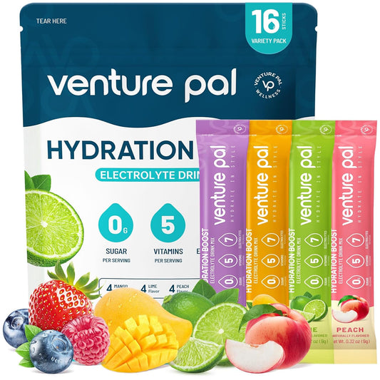 Venture Pal Sugar Free Electrolyte Powder Sticks with Vitamins & Electrolytes - Keto Friendly Hydration Drink Mix (16 Pack)