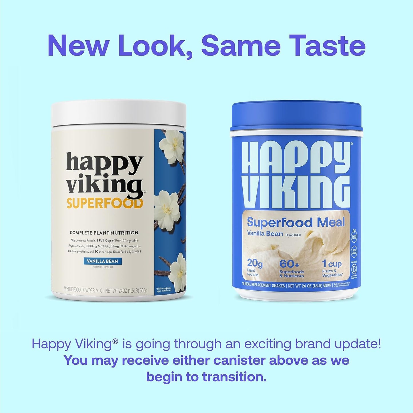 Venus Williams Happy Viking Vanilla & Chocolate Protein Powder, 20g Protein, Low Carb, Keto, Vegan, Gluten-Free, Superfoods, 2 Canisters