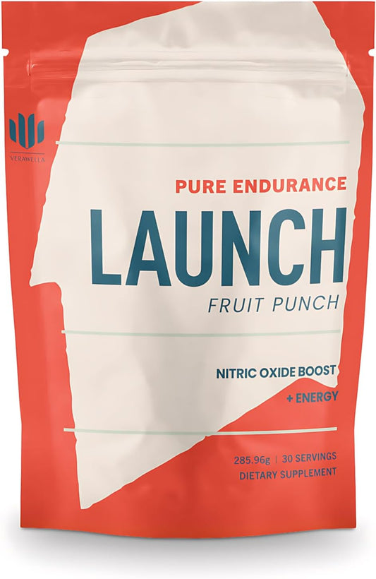 VeraWella Pure Endurance Preworkout Powder - Nitric Oxide Boost for Runners, Swimmers, Cyclists - Fruit Punch Flavor, Stimulant Free