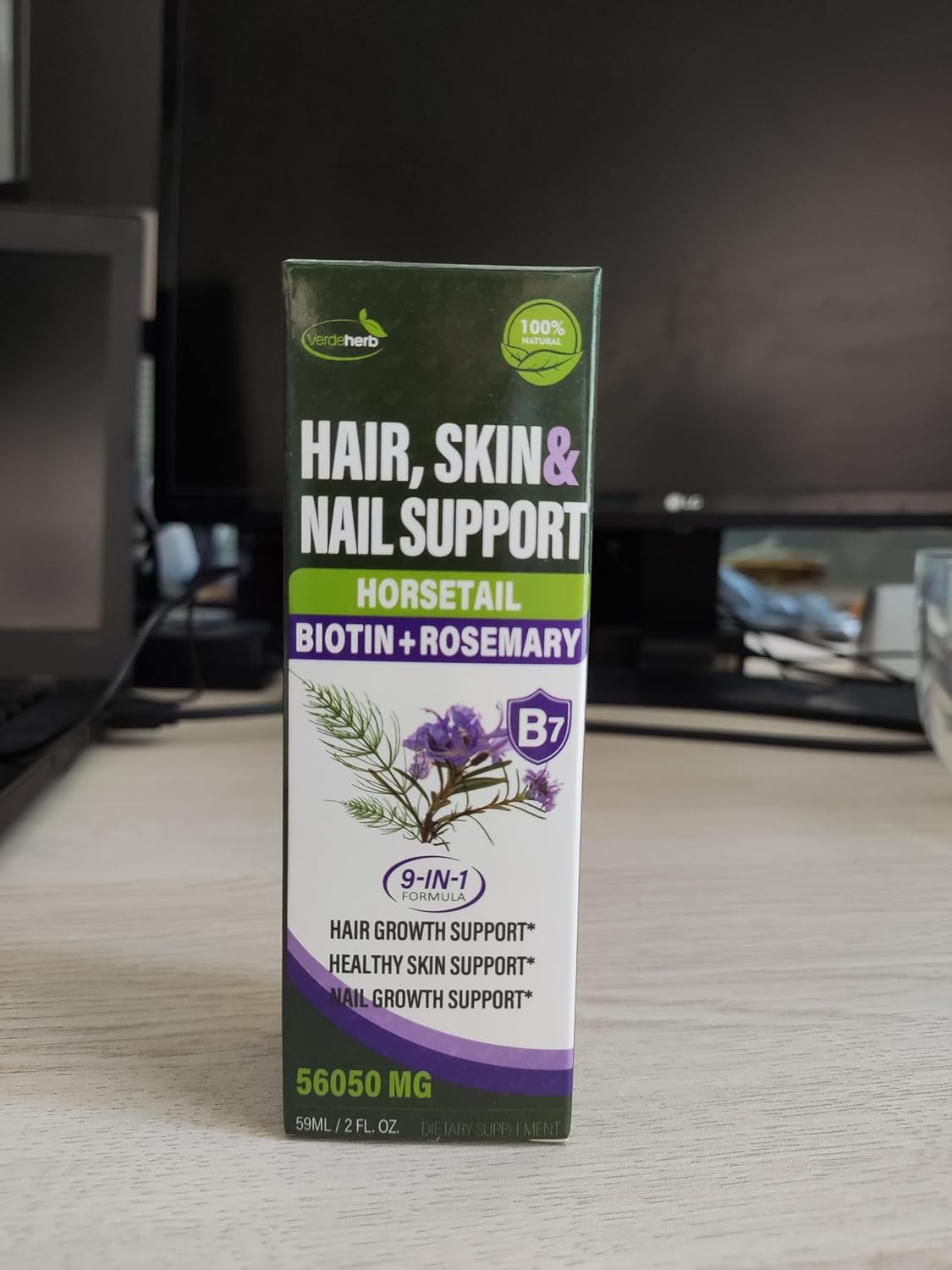 Verdeherb Herbal Liquid Drops - Hair, Skin, and Nail Growth Support with Horsetail, Biotin, and Rosemary Extract - 2oz