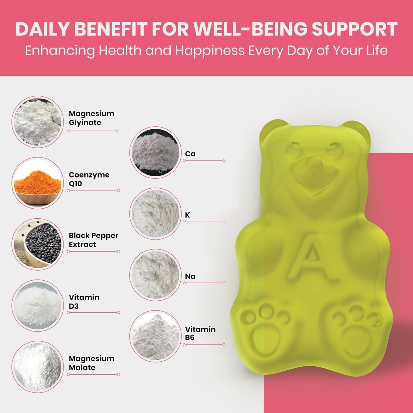Vervenova 500mg Magnesium Glycinate Gummies for Adults - Pineapple Flavor - Promotes Relaxation, Stress Relief, and Sleep - 60 Gummies