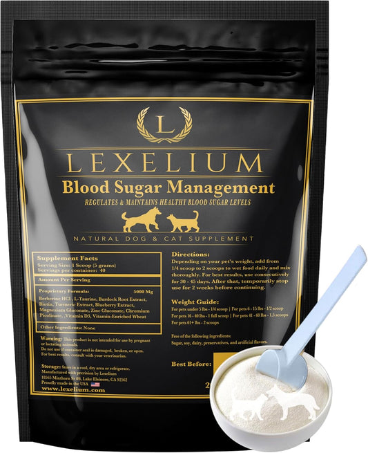 Vet-Formulated Blood Sugar Management Powder for Diabetic Dogs and Cats - Supports Healthy Glucose Levels - 200g USA-Made Supplement