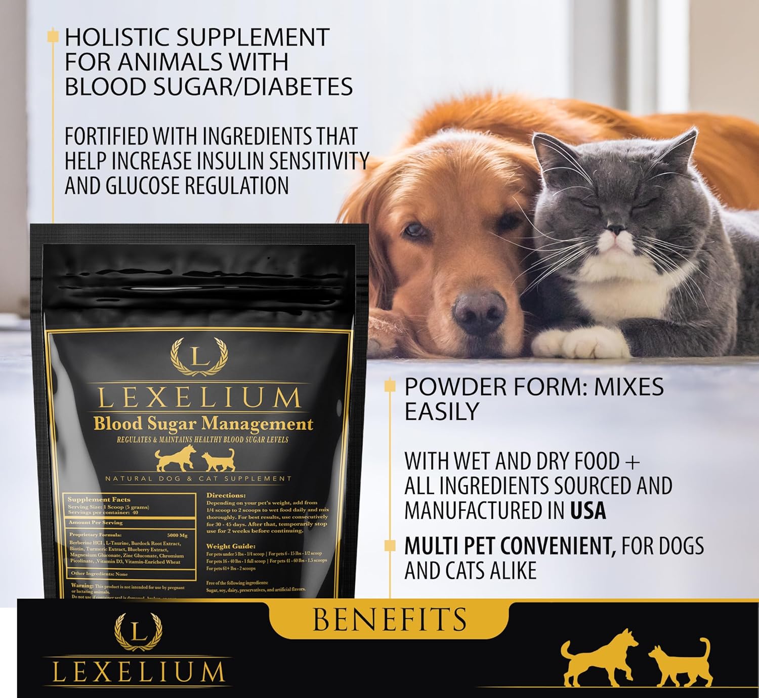 Vet-Formulated Blood Sugar Management Powder for Diabetic Dogs and Cats - Supports Healthy Glucose Levels - 200g USA-Made Supplement