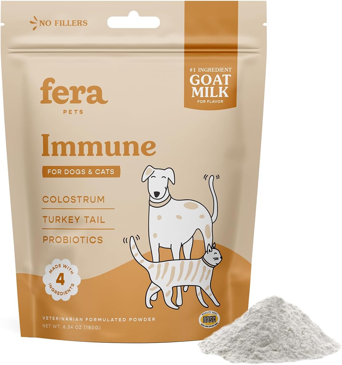 Vet-Formulated Fera Pet Organics Immune Goat Milk Topper for Cats & Dogs - Allergy & Immunity Support with Probiotics, Colostrum, and Turkey Tail Mushroom - 60 Servings