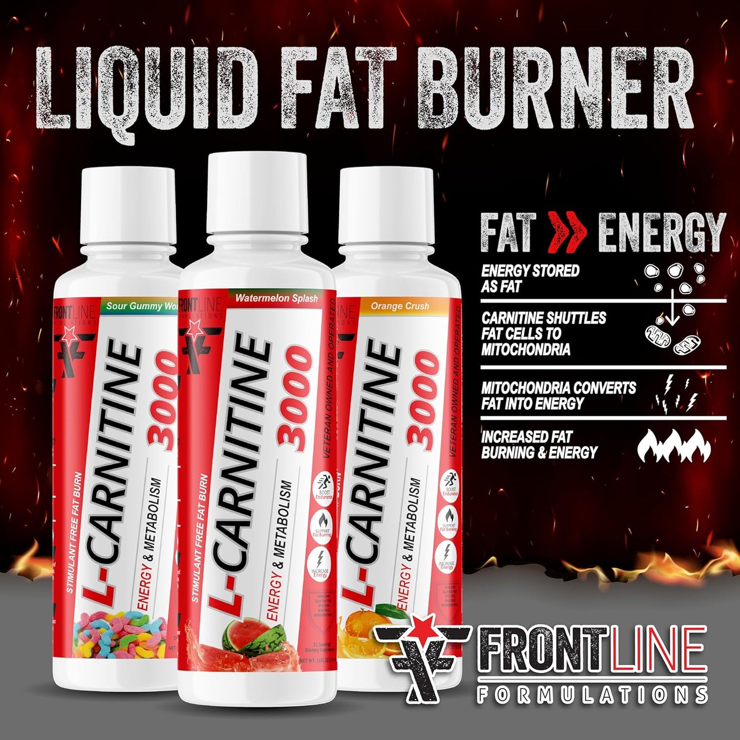Veteran Owned L-Carnitine Supplement for Enhanced Energy and Metabolism - Stimulant Free with Amazing Sour Gummy Worm Flavor