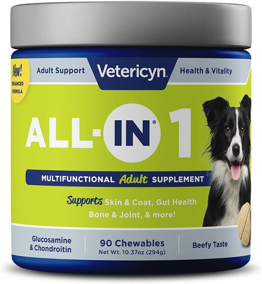 Vetericyn Dog Supplement with Digestive Enzymes, Glucosamine, Chondroitin, Vitamins, Antioxidants, Prebiotics, Probiotics, Omegas - 90 Count