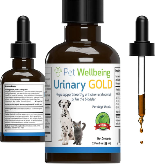 Veterinarian-Formulated Herbal Supplement for Cats - Supports Urinary Tract Health, Normal Frequency, Healthy Immune Response - Pet Wellbeing Urinary Gold 2 oz
