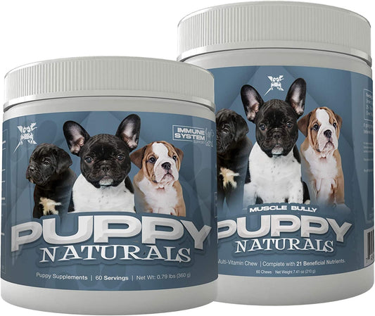 Veterinarian Formulated Muscle Bully Puppy Naturals: Immunity Milk Replacer + MultiVitamin Chew - Nutritional Support for Growing Puppies (60 Servings)