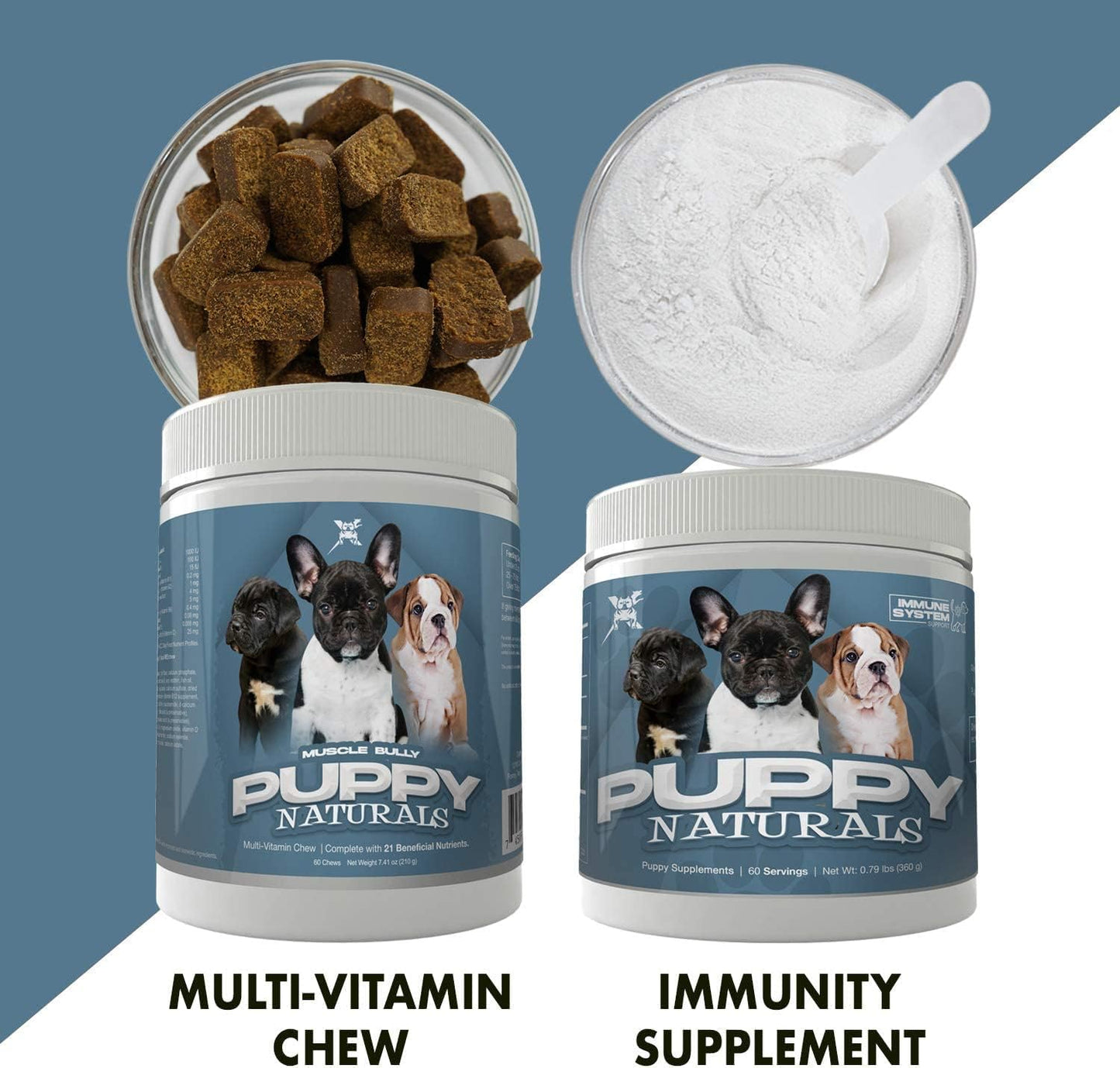 Veterinarian Formulated Muscle Bully Puppy Naturals: Immunity Milk Replacer + MultiVitamin Chew - Nutritional Support for Growing Puppies (60 Servings)