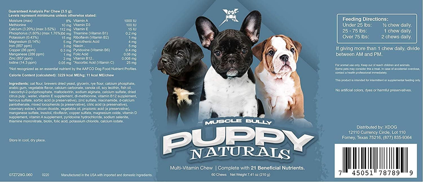 Veterinarian Formulated Muscle Bully Puppy Naturals: Immunity Milk Replacer + MultiVitamin Chew - Nutritional Support for Growing Puppies (60 Servings)