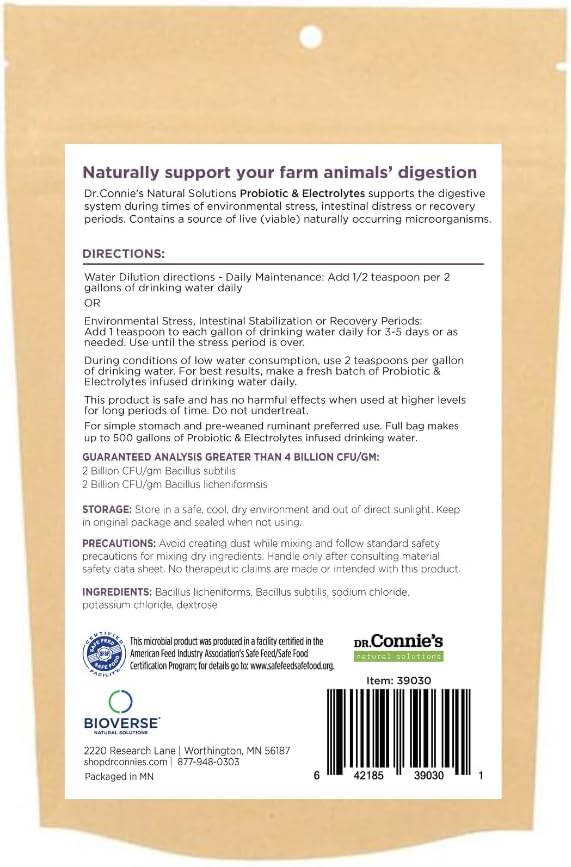 Veterinarian Formulated Probiotic + Electrolyte Supplement for Farm Animals by Bioverse Dr. Connie - Promotes Healthy Gut Function