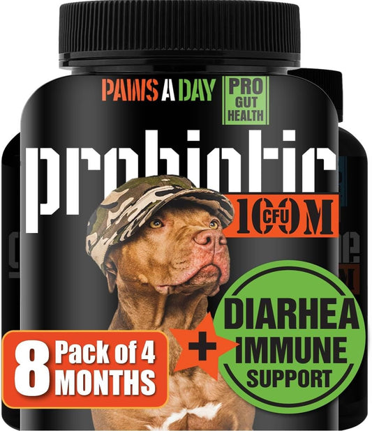 Veterinary Dog Probiotics for Digestive Health & Immune Support - Army Soldier Owned Canine Probiotics for Gut Health, 60 Chewable Tablets (4 Pack)