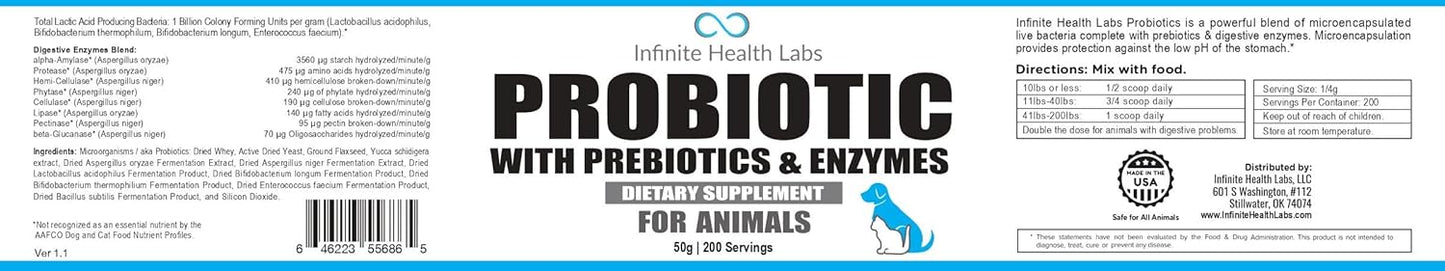 Veterinary-Formulated Pet Probiotic & Enzyme Powder for Digestive & Immune Health - 200 Servings - Made in USA