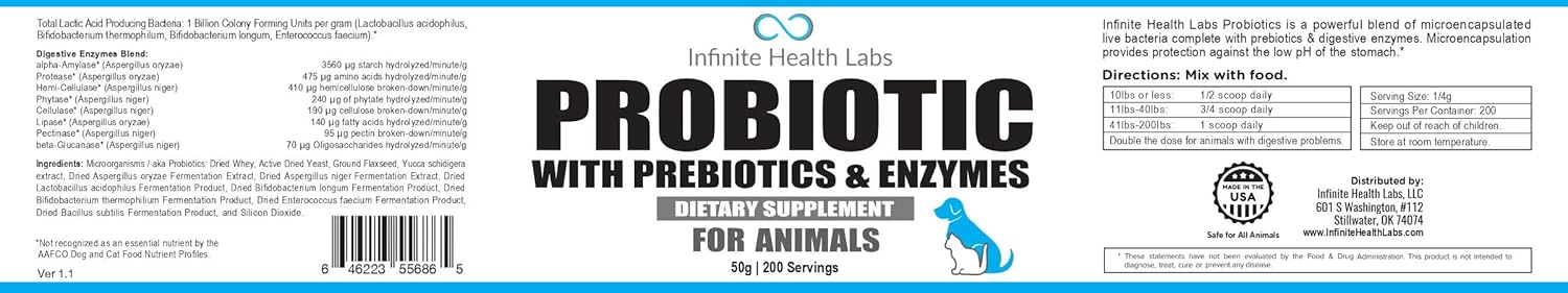 Veterinary-Formulated Pet Probiotic & Enzyme Powder for Digestive & Immune Health - 200 Servings - Made in USA