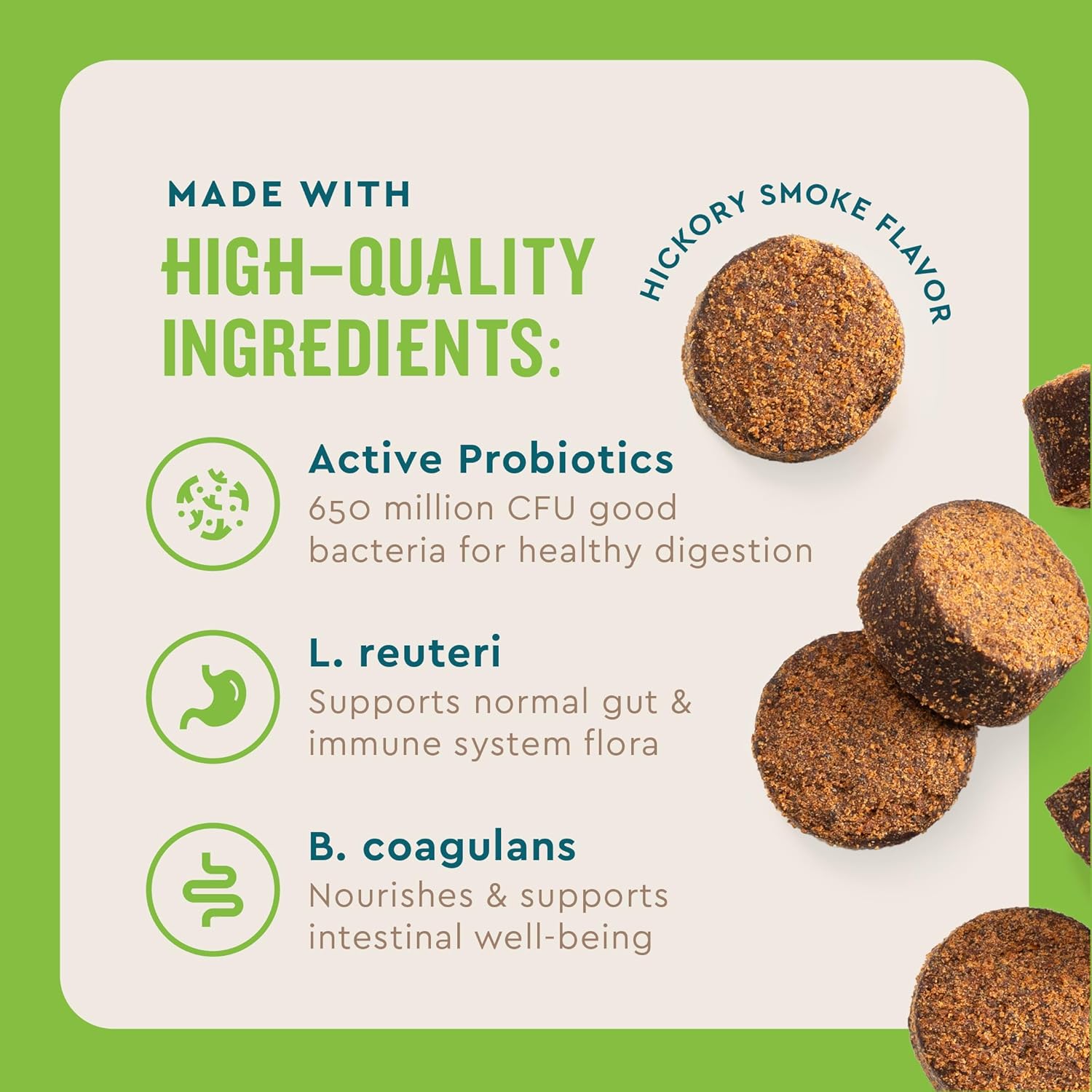 VetIQ Probiotic Supplement for Dogs, Supports Digestive Health and Bowel Function, Hickory Smoke Flavor, 60 Count, USA-Made