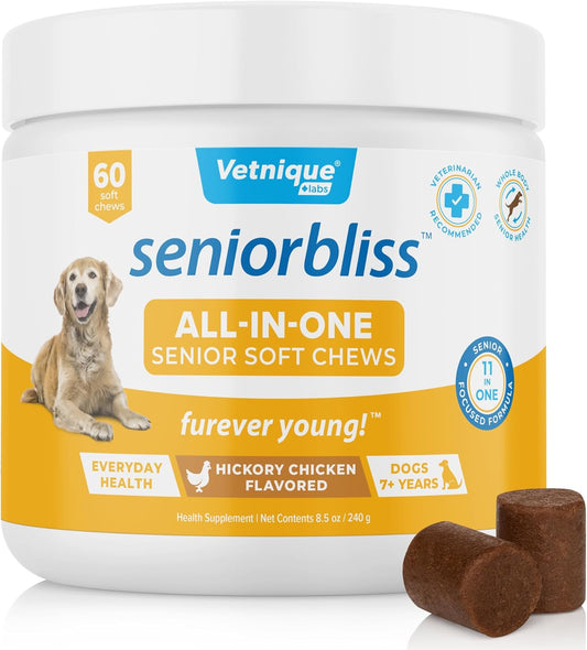Vetnique Labs Senior Dog Multivitamin with Glucosamine, Omega 3 Fish Oil, and Probiotics for Joint, Digestive, and Immune Support - All-in-One Daily Vitamin (60 Ct)