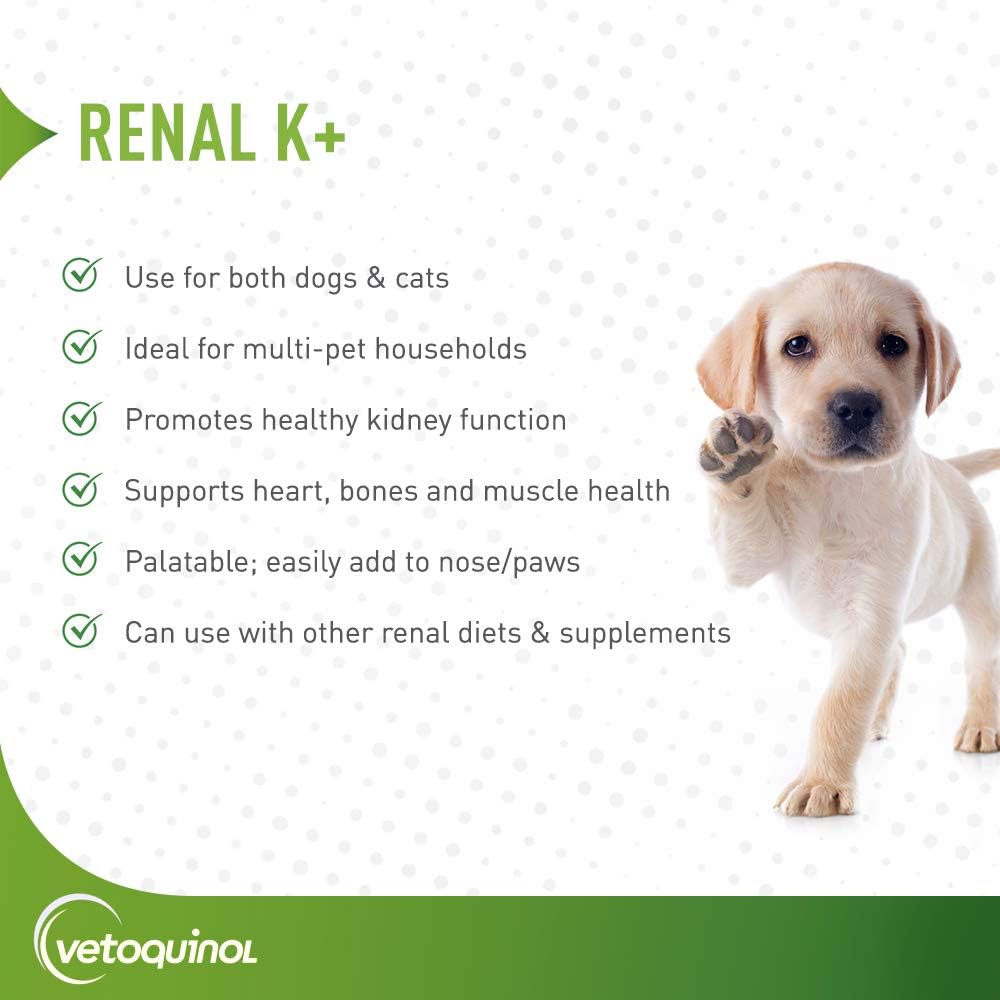Vetoquinol Renal K+ Potassium Gel Supplement for Dogs and Cats, 5oz - Potassium Gluconate Formula