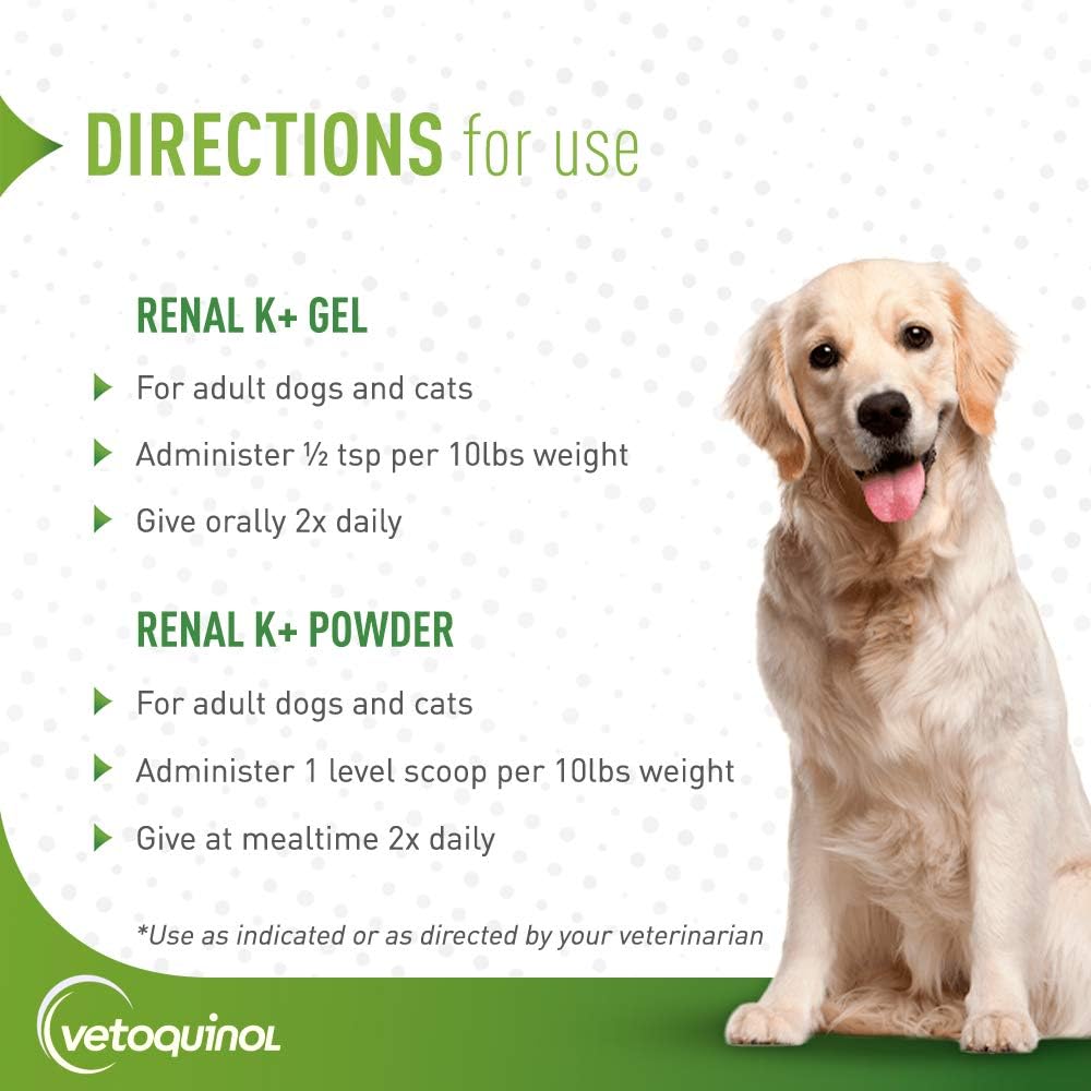Vetoquinol Renal K+ Potassium Gel Supplement for Dogs and Cats, 5oz - Potassium Gluconate Formula