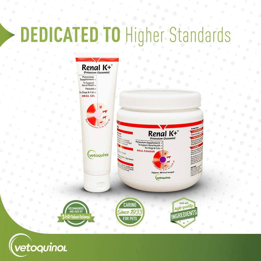 Vetoquinol Renal K+ Potassium Gel Supplement for Dogs and Cats, 5oz - Potassium Gluconate Formula