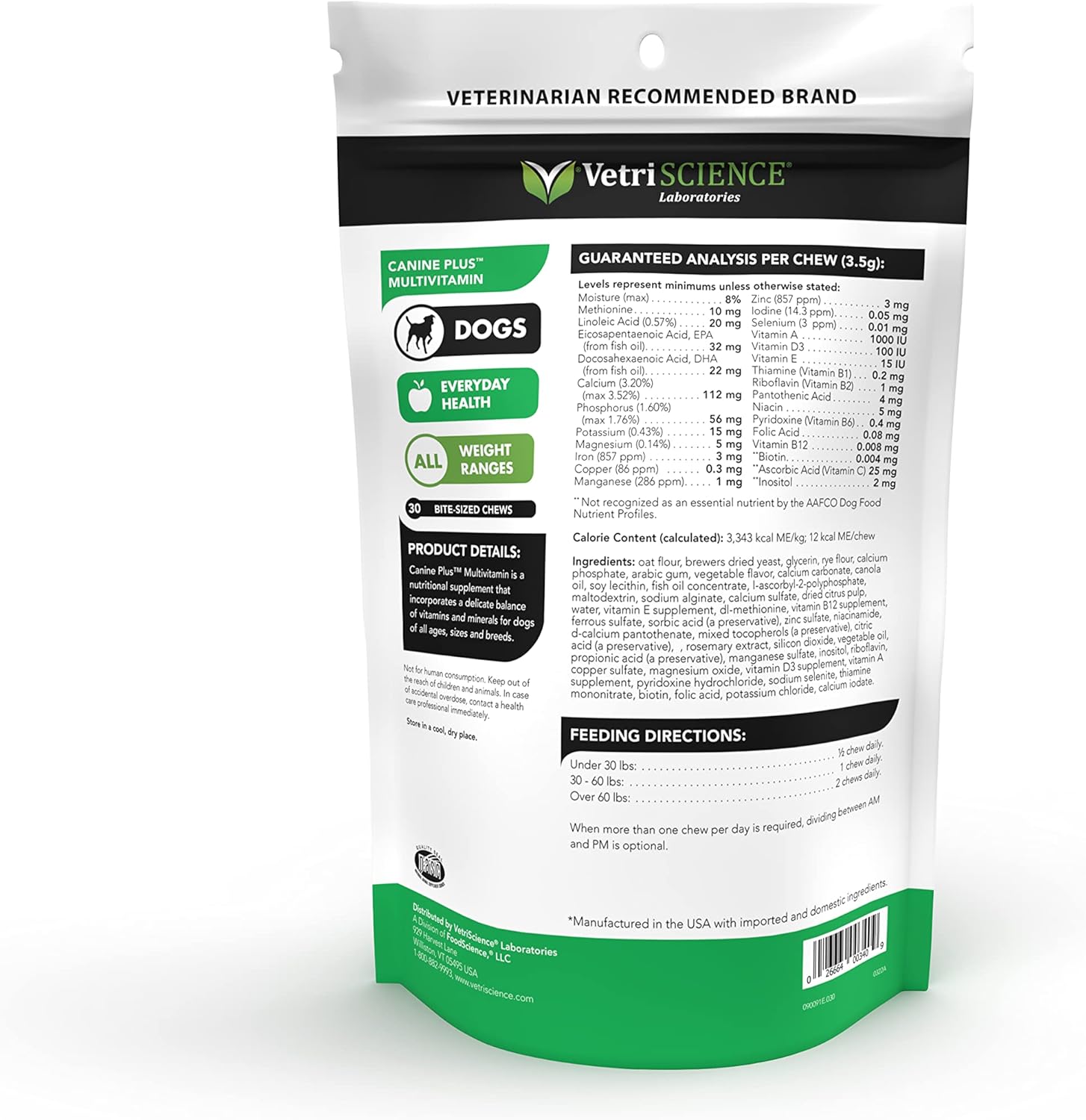 VETRISCIENCE Canine Plus MultiVitamin Chewable Supplement for Dogs - Supports Mood, Skin, Coat, Liver Function - Vet Recommended - All Breeds - 30 Chews