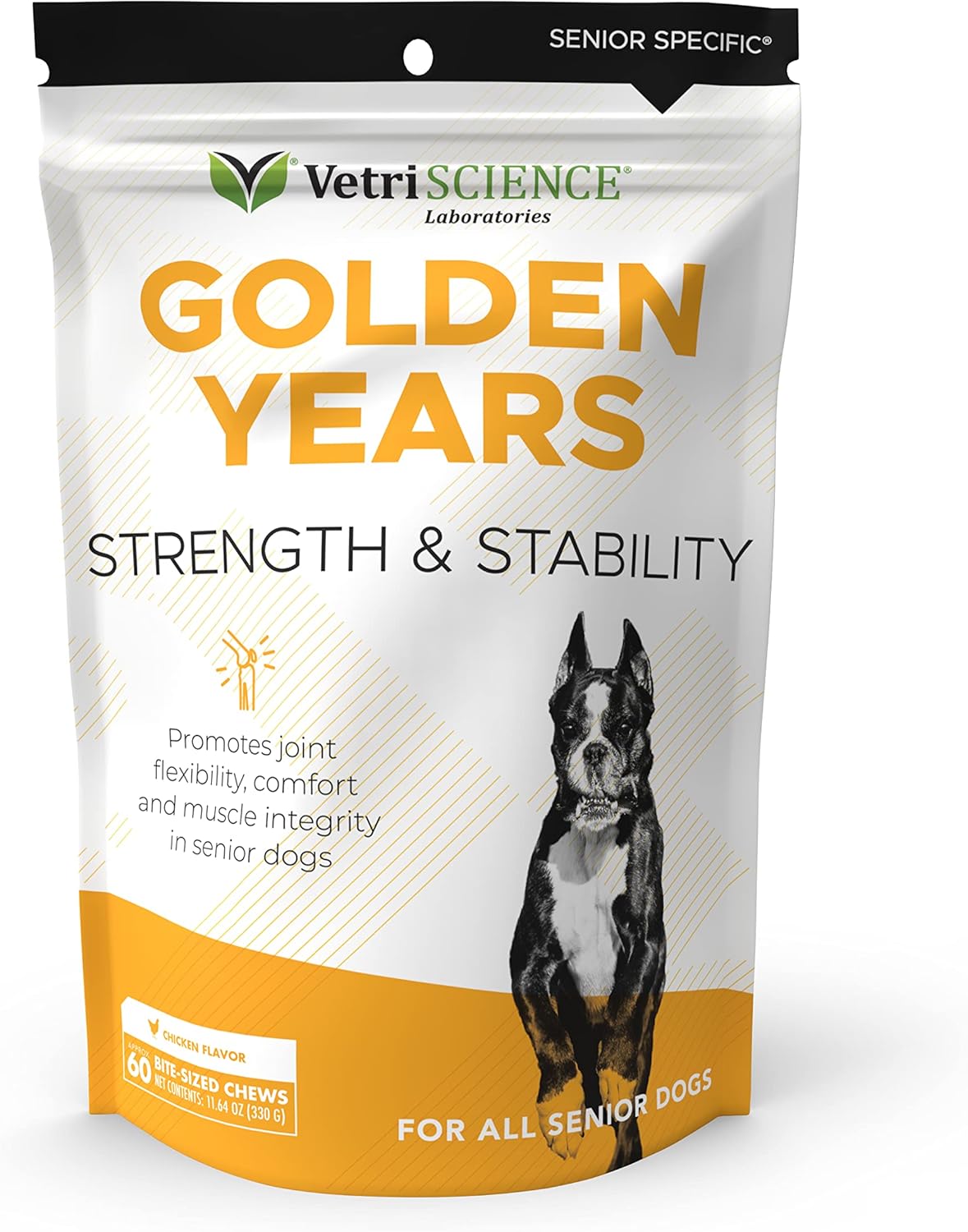 VetriScience Golden Years Hip and Joint Chews for Senior Dogs - Chicken Flavored Mobility Support, 60 Chews