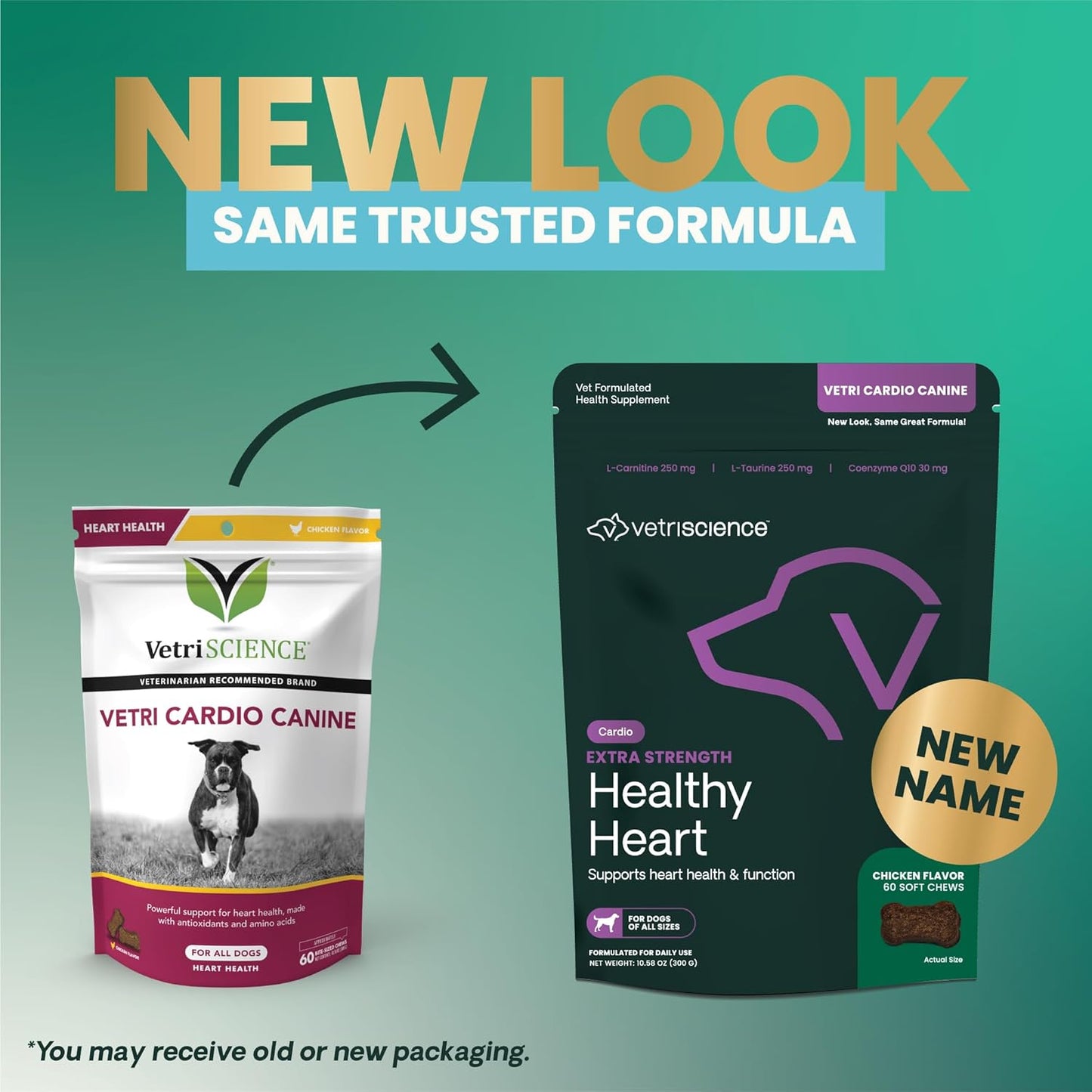 VetriScience Healthy Heart Chews for Dogs, Extra Strength Cardio Taurine and CoQ10 Supplement, Chicken Flavor, 60 Count
