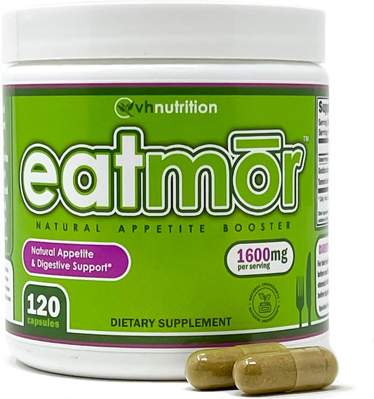 VH Nutrition Eatmor Weight Gain Pills for Women and Men with Gentian, Ginger, Alfalfa - 120 Capsules