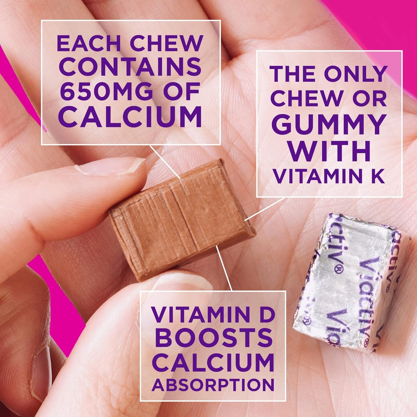 Viactiv Milk Chocolate Calcium Soft Chews with Vitamin D3, 60 Count - Bone Health Dietary Supplement