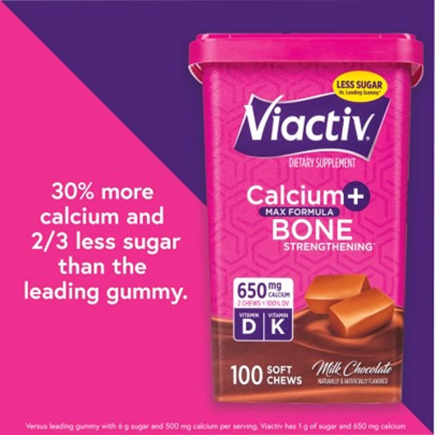 Viactiv Milk Chocolate Calcium + Vitamin D3 Soft Chews, 100 Count - Bone Health Dietary Supplement