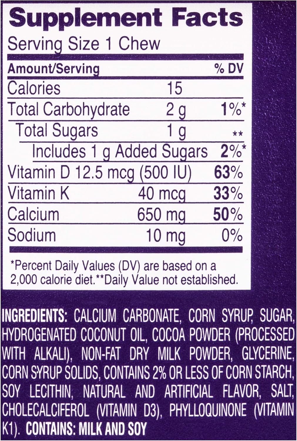 Viactiv Milk Chocolate Calcium + Vitamin D3 Soft Chews, 100 Count - Bone Health Dietary Supplement