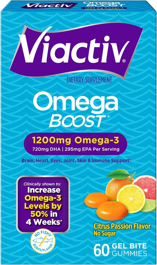 Viactiv Omega-3 Chewable Gel Bites, 1200mg Supplement for Daily Health, 60 Gummies